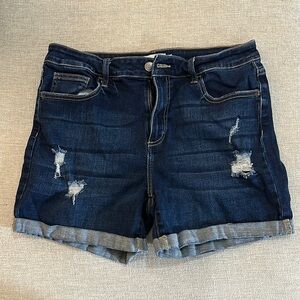 Cello Blue Jean Shorts Distressed Cuffed Hem